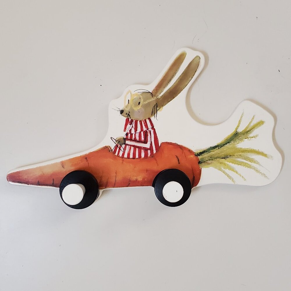 Rabbit in carrot car clothes hanging rack knobs